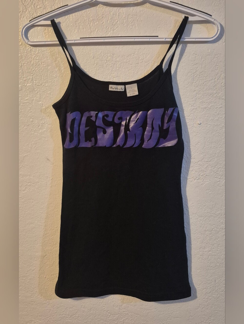 Rubbish Womens S Destroy Graphic Tank Top Black Purple Y2K Goth Punk Cami - Picture 1 of 4